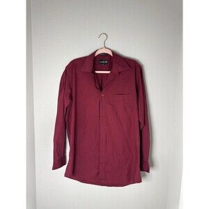 Adolfo Men's 15.5 32/33 Burgundy Cotton Blend Button-Up Shirt Long Sleeve